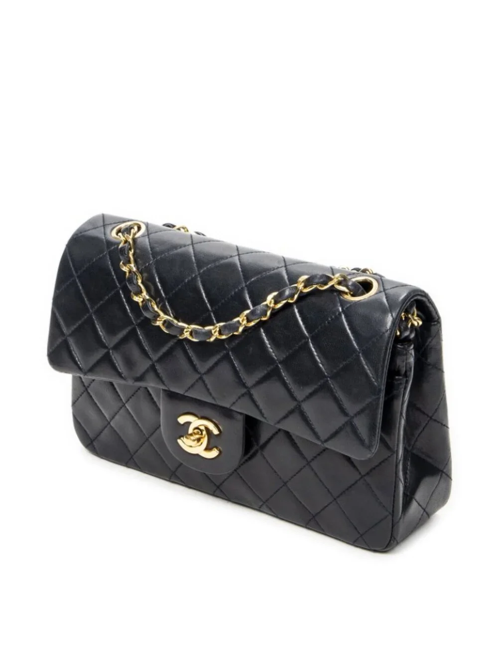 Chanel Quilted Double Flap Navy Lambskin Leather